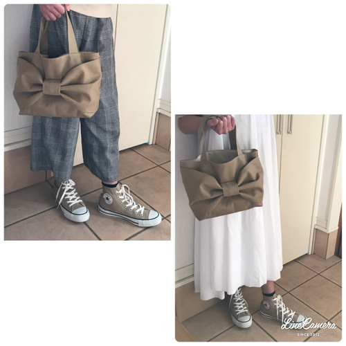 Ｗhowhat ナイロンリボンバッグ　ベージュ 期間限定【 WHOWHAT 】リボンバッグ （ナイロン生地)(F ブラック