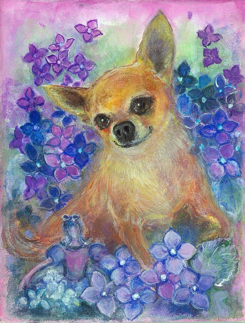 【スムースコートチワワ】アクリル画 絵画 F4 風景画