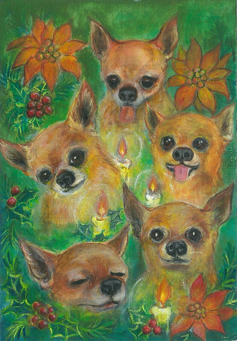 【原画】『クリスマスの鎧』（犬　絵画　パステル画　チワワ） 楽天市場】アートパネル 犬 チワワ アートフレーム 油絵 アート