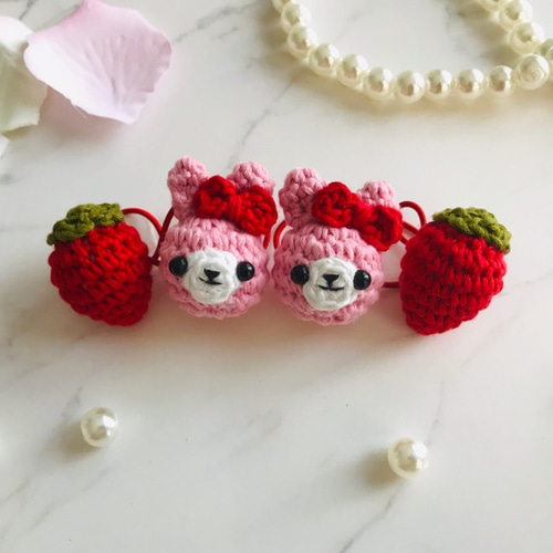 あみぐるみ ヘアゴム ピンクうさぎ&いちご 雑貨・その他 RIRI 通販 
