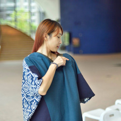 沐煦:民俗圖紋拼素綿麻日式領罩衫II (高磅棉麻) 第7張的照片