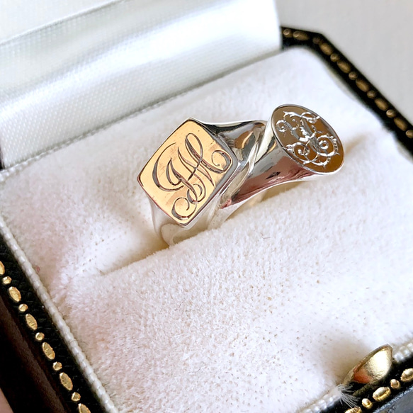 [SV] シグネット スクエア 結婚指輪 イニシャル モノグラム ペアリング 名入れ 出産記念 1枚目の画像