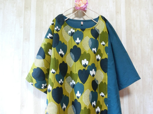 ◆sale◆ 欧風 花柄 切替ワンピース mustard 1枚目の画像