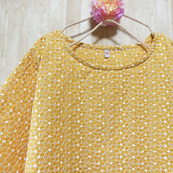 ◆sale◆ お花刺繍 ゆったりワンピース mustard 1枚目の画像