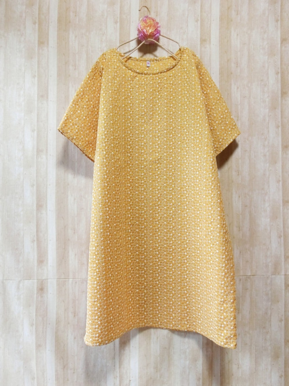◆sale◆ お花刺繍 ゆったりワンピース mustard 3枚目の画像