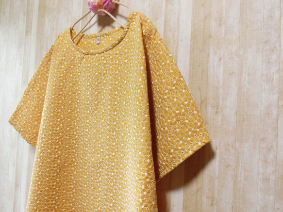 ◆sale◆ お花刺繍 ゆったりワンピース mustard 5枚目の画像