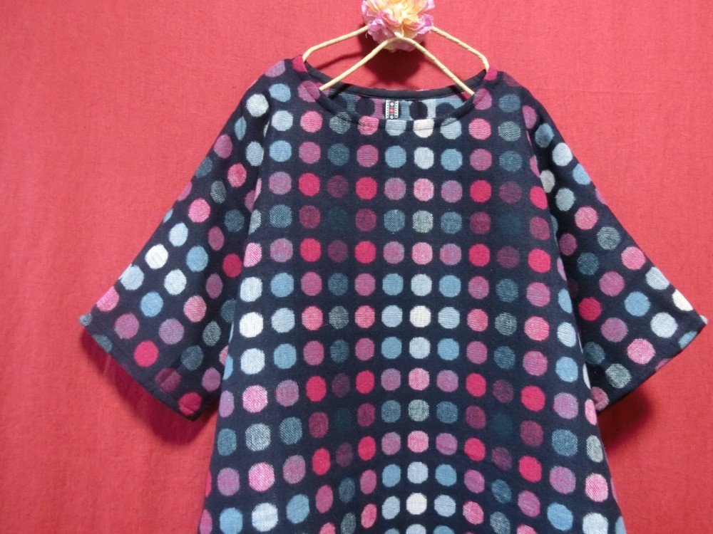 ウール混*カラフル 水玉チュニック navy
