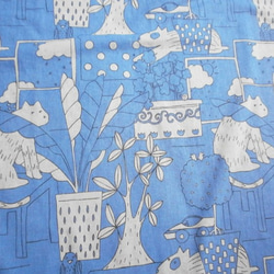 【再販】北欧調　動物模様　はんぱ袖ワンピース　ブルー 3枚目の画像