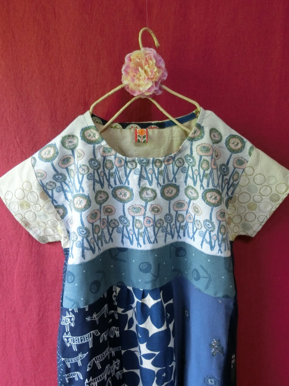 北欧 お花刺繍 半袖ワンピース f【ミナペルホネン】 ワンピース