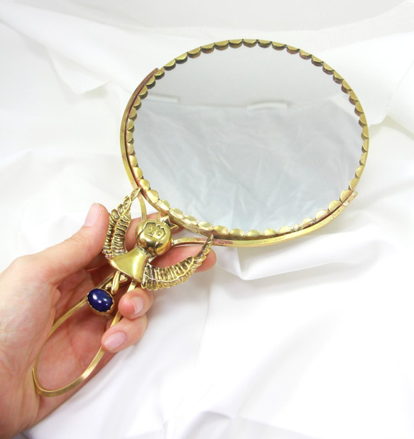 埃及黃銅青金石手持鏡(鏡子直徑15cm) 第1張的照片