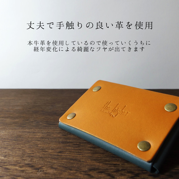 レザーカードケース 名刺入れ ブルー 濃青色 国産本革 コンパクト スマート カジュアル メンズ レディース 3枚目の画像