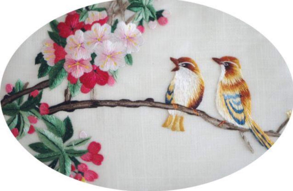 手作り鞄 刺繍鞄 ハンドメード 花と鳥 バッグ 3枚目の画像
