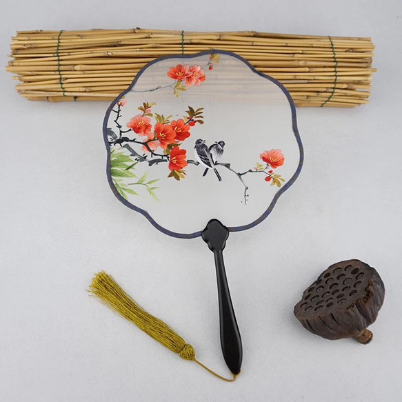 手縫い蘇州刺繍 団扇 花と鳥両面刺繍 団扇 その他ファッション 初心