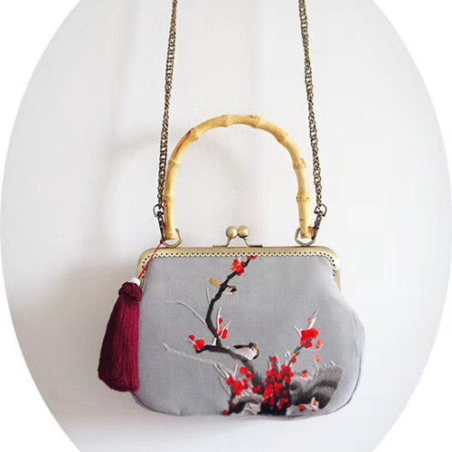 手縫い蘇州刺繍バッグ 刺繍鞄 手提げバッグ 水墨画刺繍