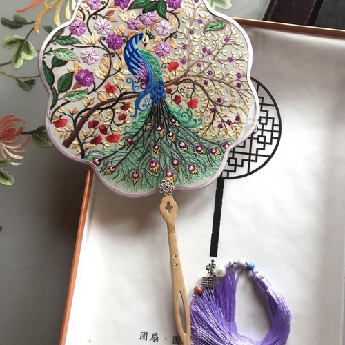 手縫い蘇州刺繍 団扇 クジャク両面刺繍 団扇 その他ファッション