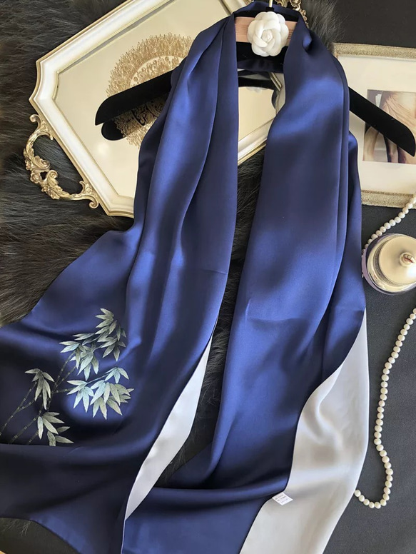 手縫い蘇州刺繍シルクショール、ストール、瑠璃色スカーフ ストール 初心 通販｜Creema(クリーマ)