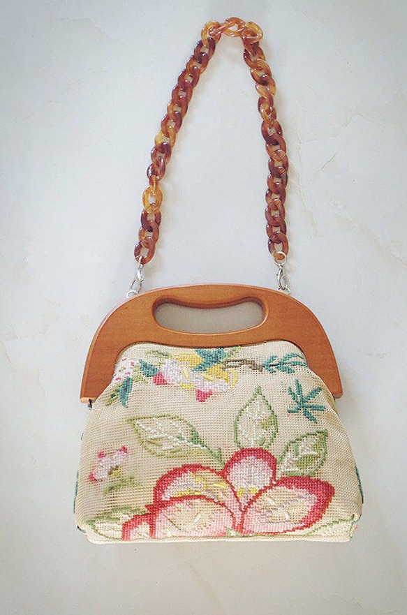 手縫い刺繍バッグ カシミヤウールバッグ 3枚目の画像
