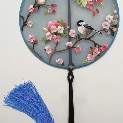 中国団扇 蘇州刺繍 伝統工芸品 手縫い蘇州刺繍 団扇 枇杷と鳥両面刺繍 団扇 その他ファッション