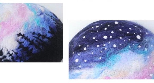 夜空ベレー帽 羊毛フェルト ベレー帽 4枚目の画像