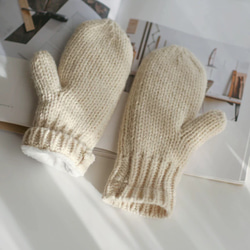 手編みニット手袋  白い手袋 2枚目の画像
