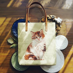 猫刺繍バッグ 手縫い羊毛刺繍バッグ 刺繍鞄 2枚目の画像