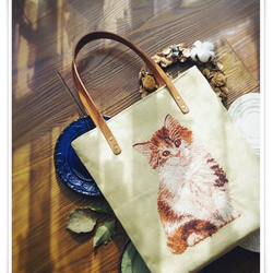 猫刺繍バッグ 手縫い羊毛刺繍バッグ 刺繍鞄 3枚目の画像