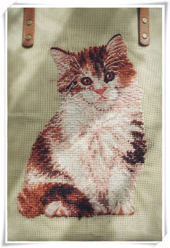 猫刺繍バッグ 手縫い羊毛刺繍バッグ 刺繍鞄 4枚目の画像