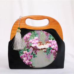 手縫い蘇州刺繍バッグ 刺繍鞄 手提げバッグ 水墨画刺繍