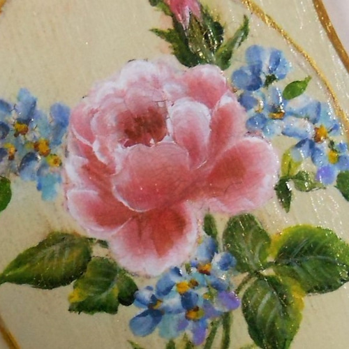 送料無料】ヴィンテージ調薔薇のミニ絵画（ピンクローズ） 絵画