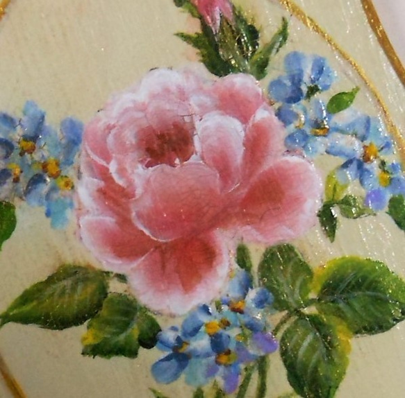 【送料無料】ヴィンテージ調薔薇のミニ絵画（ピンクローズ） 2枚目の画像