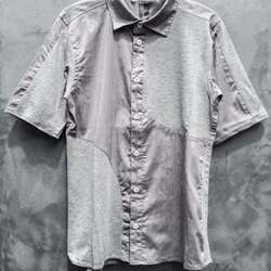 Symmetric Cut Short Sleeve Stretch Shirt - Gray Size1 第2張的照片