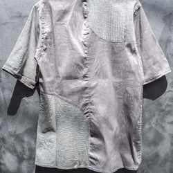 Symmetric Cut Short Sleeve Stretch Shirt - Gray Size1 第3張的照片