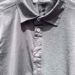 Symmetric Cut Short Sleeve Stretch Shirt - Gray Size1 第4張的照片