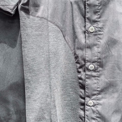 Symmetric Cut Short Sleeve Stretch Shirt - Gray Size1 第6張的照片
