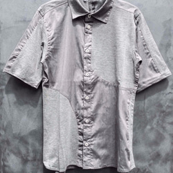 Symmetric Cut Short Sleeve Stretch Shirt - Gray Size2 第1張的照片