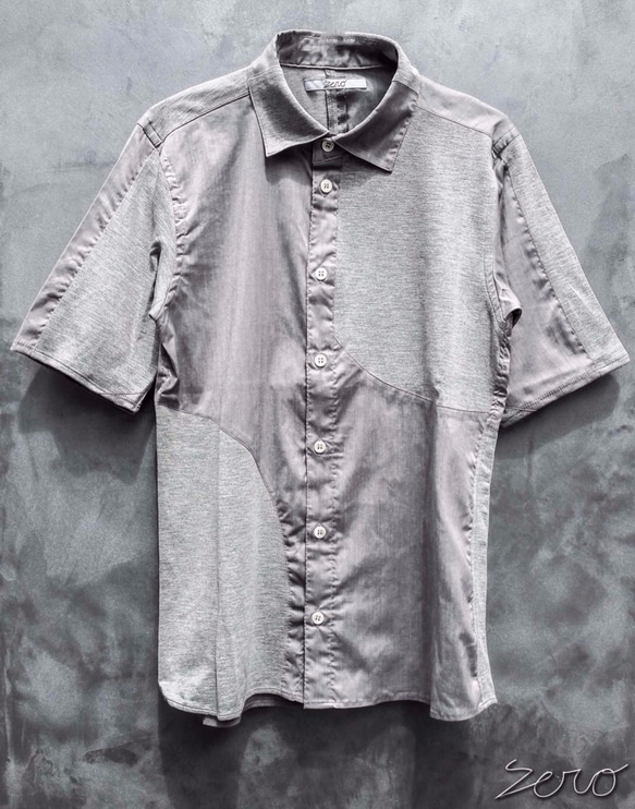 Symmetric Cut Short Sleeve Stretch Shirt - Gray Size2 第1張的照片