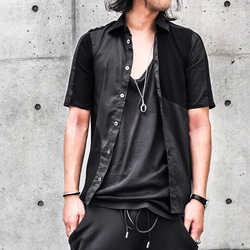 Symmetric Cut Short Sleeve Stretch Shirt - Black Size1 第1張的照片