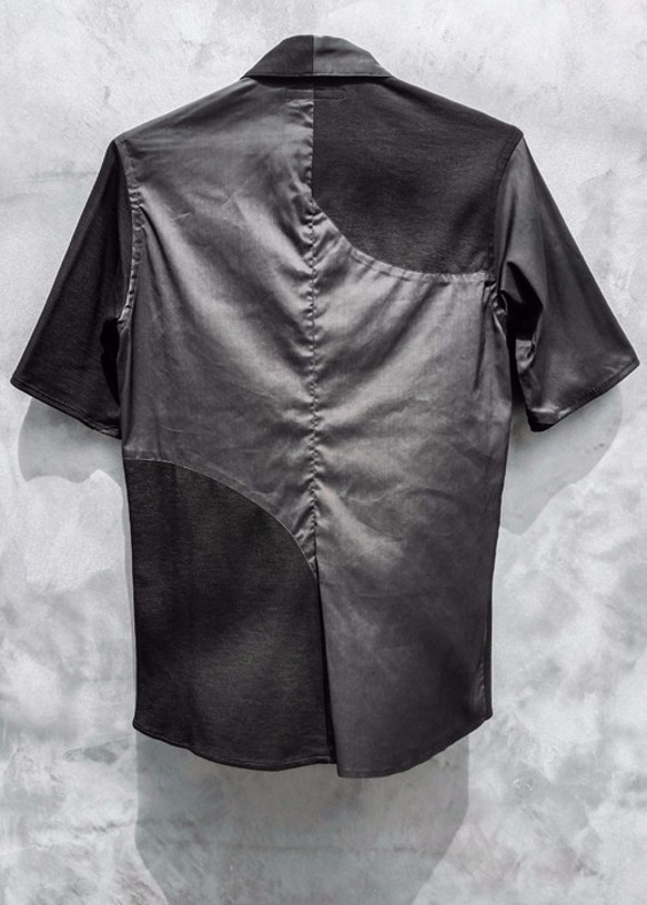 Symmetric Cut Short Sleeve Stretch Shirt - Black Size2 第2張的照片