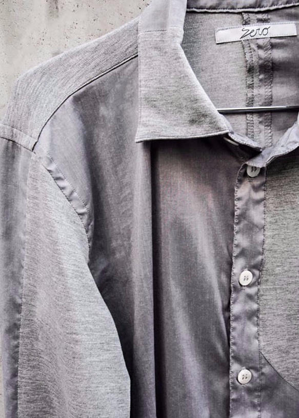 Symmetric Cut Stretch Shirt - Gray Size2 第3張的照片