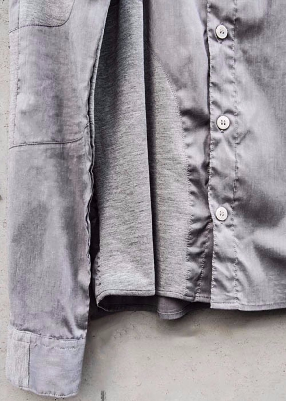 Symmetric Cut Stretch Shirt - Gray Size2 第5張的照片