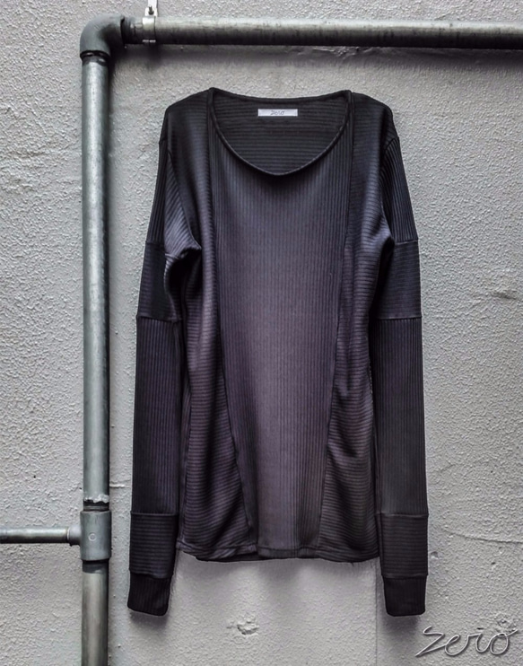 Washi Stripe Jersey Long Sleeve Cut&Sewn - Black Size2 第1張的照片