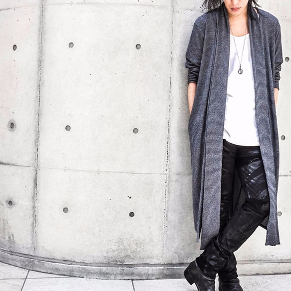 Japanesepaper Waffle Jersey Long Cardigan - Navy Size0 第1張的照片