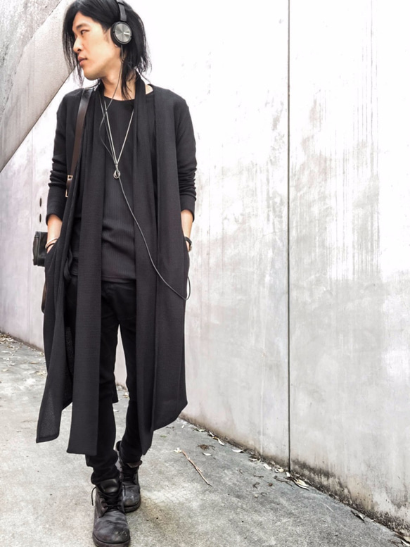 Japanesepaper Waffle Jersey Long Cardigan - Black Size0 第8張的照片