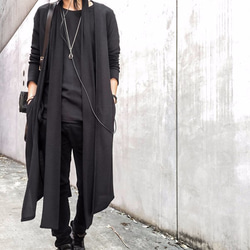 Japanesepaper Waffle Jersey Long Cardigan - Black Size1 第1張的照片