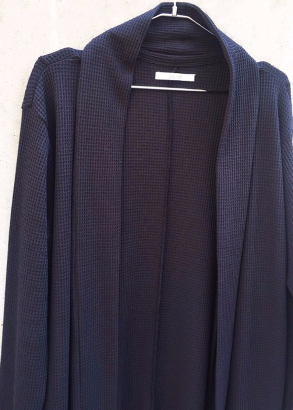 Japanesepaper Waffle Jersey Long Cardigan - Black Size1 第5張的照片