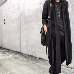 Japanesepaper Waffle Jersey Long Cardigan - Black Size1 第8張的照片