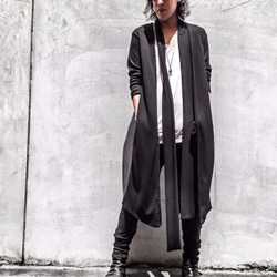 Japanesepaper Waffle Jersey Long Cardigan - Black Size1 第10張的照片