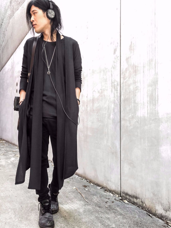 Japanesepaper Waffle Jersey Long Cardigan - Black Size2 第8張的照片