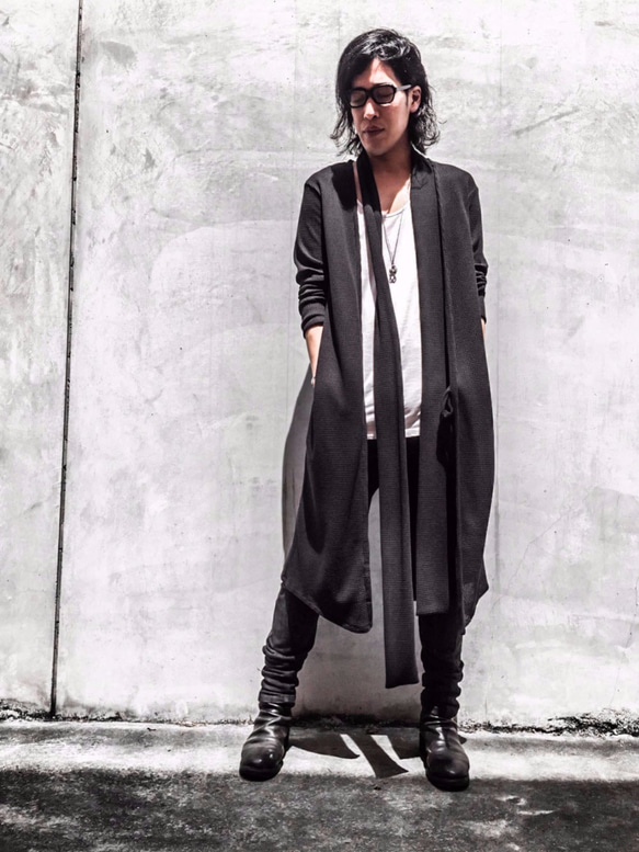 Japanesepaper Waffle Jersey Long Cardigan - Black Size2 第10張的照片