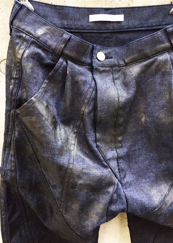 Black Coated Indigo Denim Pants Size3 第3張的照片